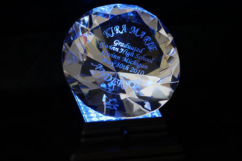 engraved crystal lit base